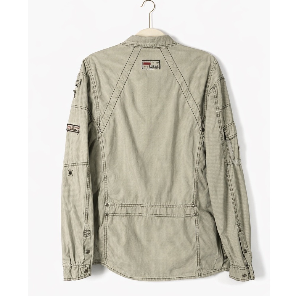 FUSAI Womens Olive Green Utility Pocket Patch Long Sleeve Button Up Shirt Size L - Picture 2 of 6
